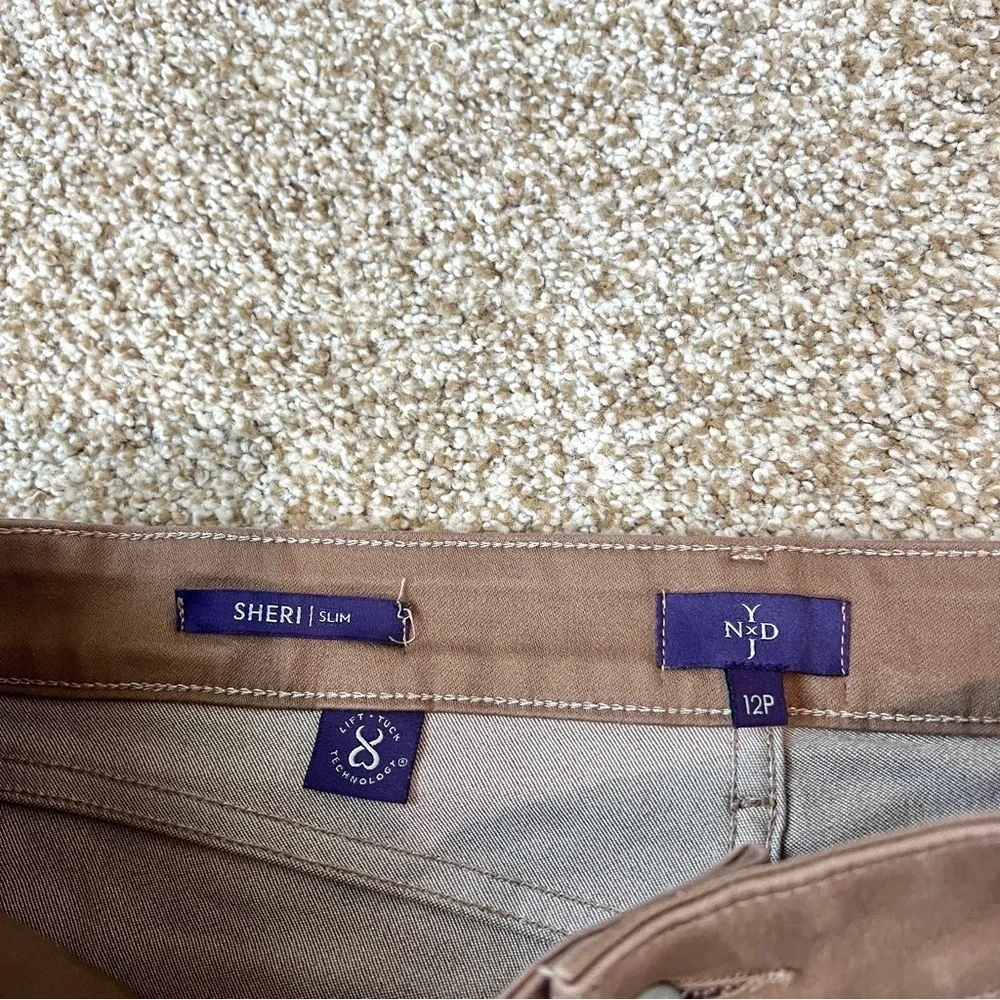 NYDJ Sheri Slim Jeans 12P Petite Taupe Brown Stretch Denim Mid Rise Straight - Picture 7 of 15